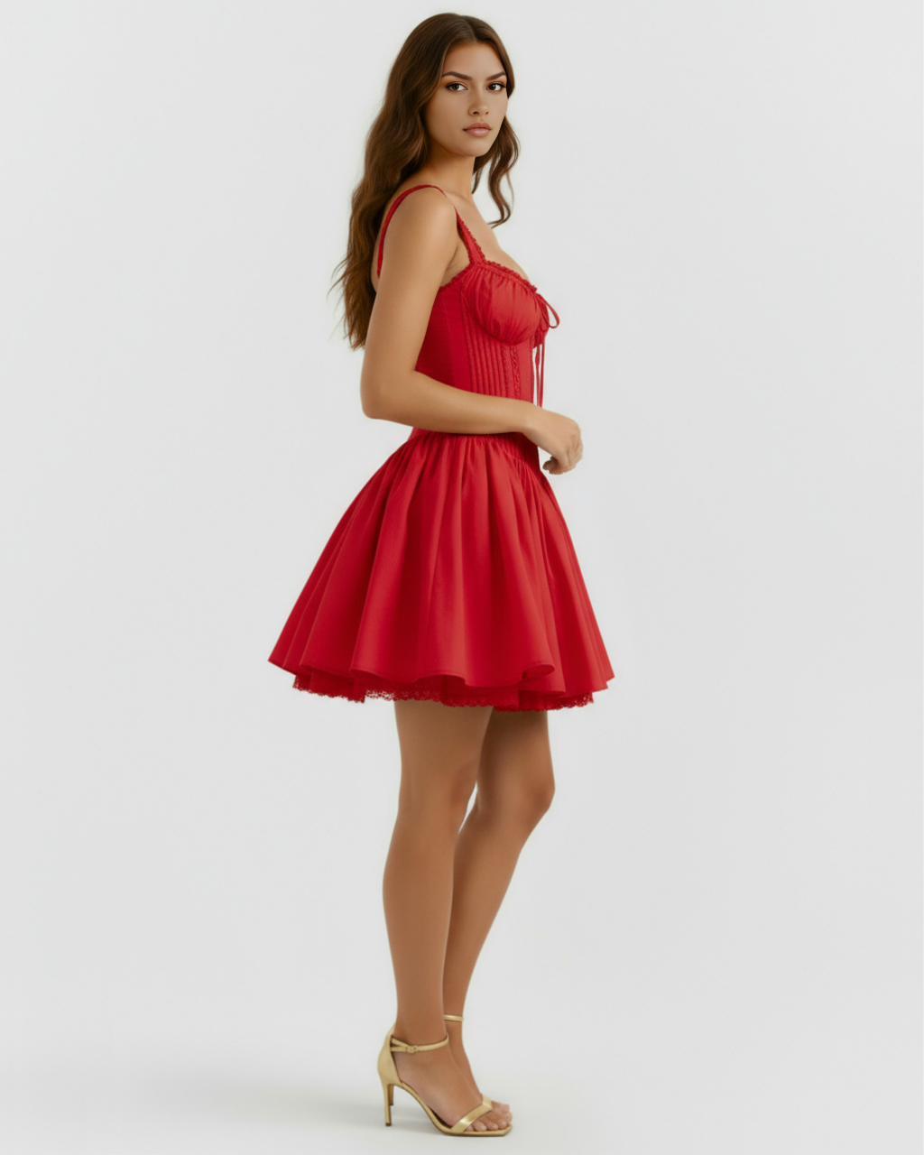 Red Sweetheart Lace-Up Mini Dress – Feminine Wedding Guest Party Outfit