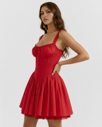 Red Sweetheart Lace-Up Mini Dress – Feminine Wedding Guest Party Outfit