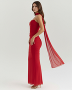 Mesh Corset Maxi Dress Set – 3-Piece Corset Skirt & Scarf Wedding Guest Evening Outfit