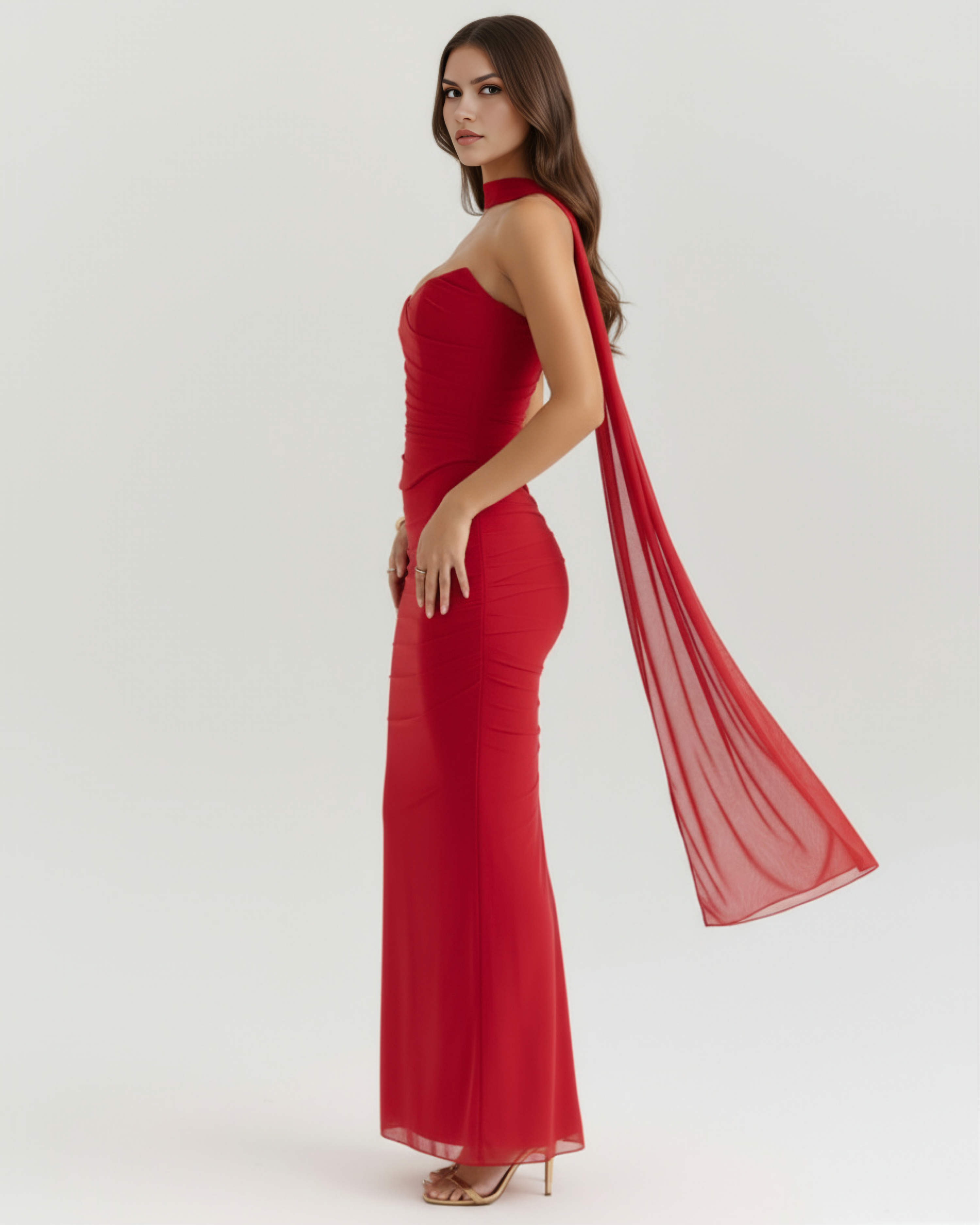 Mesh Corset Maxi Dress Set – 3-Piece Corset Skirt & Scarf Wedding Guest Evening Outfit