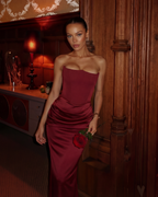 Boned Corset Crepe Maxi Dress – Cinched Waist Wedding Guest Formal Evening Gown
