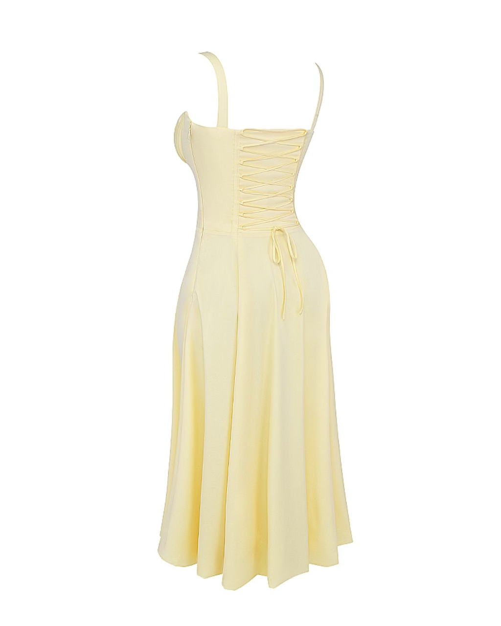 Butterblumen-gelbes, korsettiertes Maxikleid zum Schnüren – Hochzeitsgast Gartenparty-Kleid