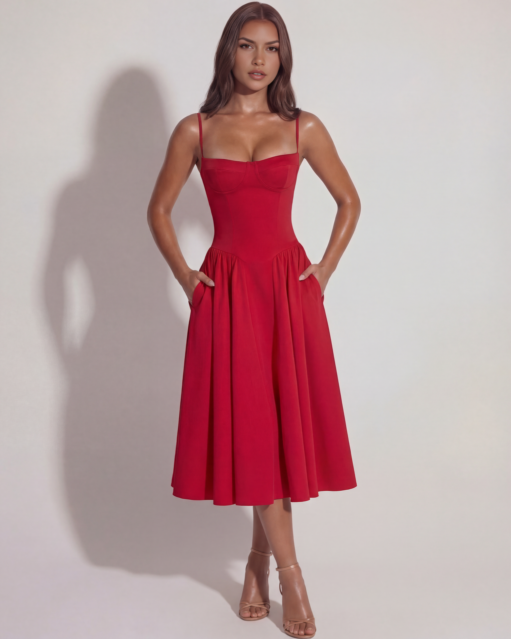 Sweetheart Neckline Midi Dress – Boned Corset Bodice Wedding Guest Summer Dress