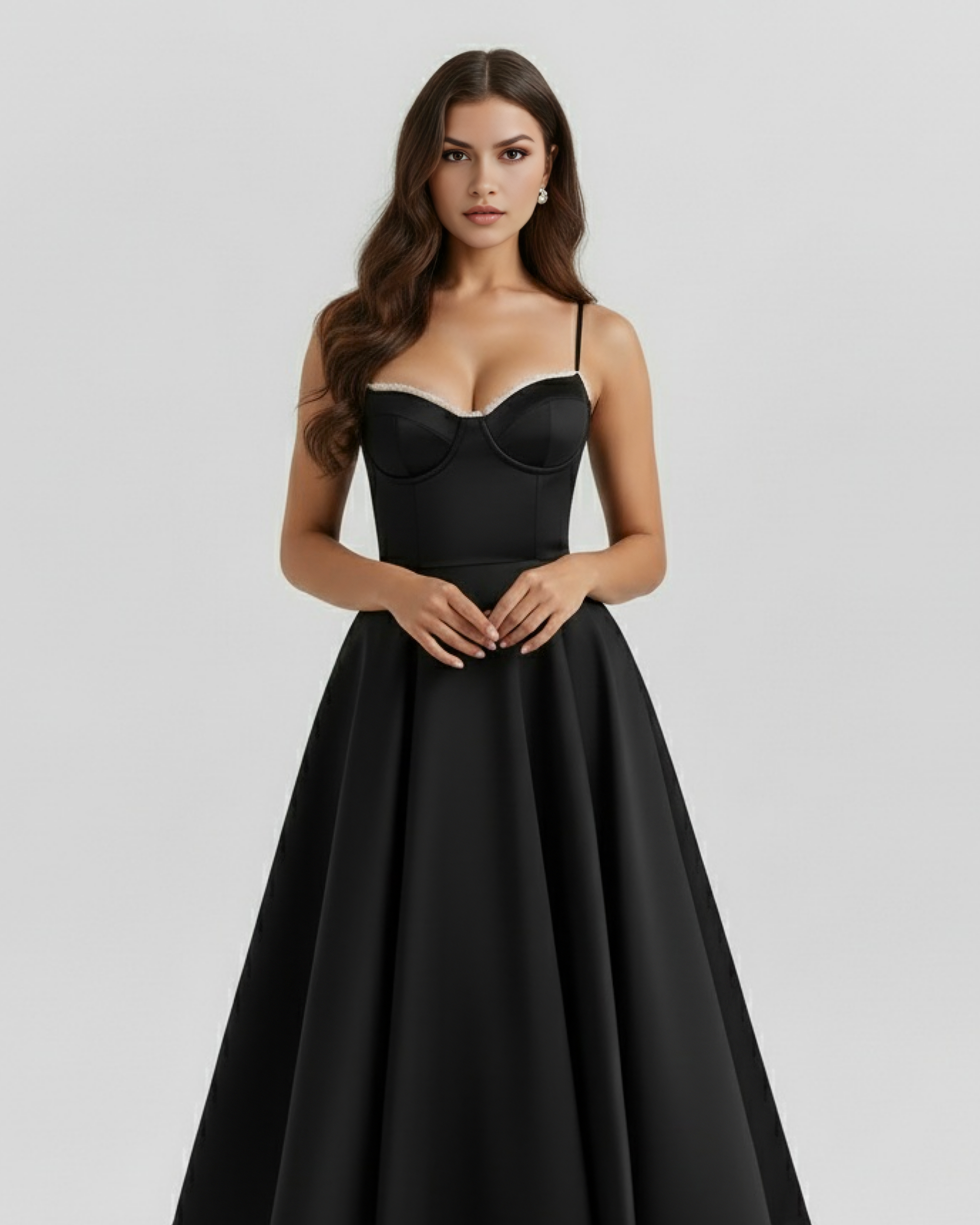 Satin Tulle Boned Sweetheart Midi Dress with Pockets – Fairytale Wedding Guest Gown