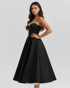 Satin Tulle Boned Sweetheart Midi Dress with Pockets – Fairytale Wedding Guest Gown
