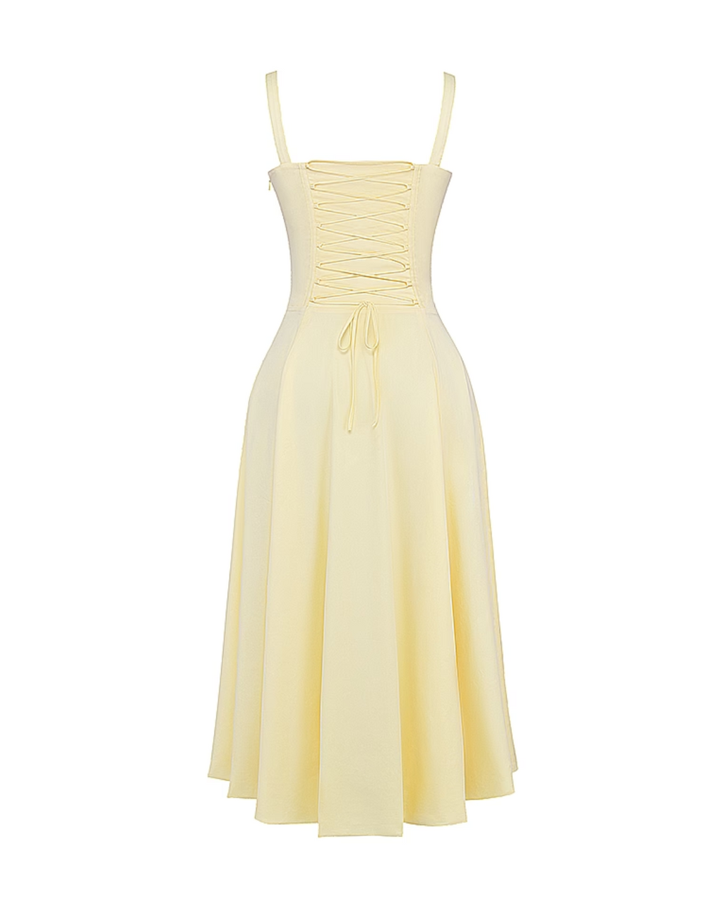 Butterblumen-gelbes, korsettiertes Maxikleid zum Schnüren – Hochzeitsgast Gartenparty-Kleid