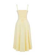Butterblumen-gelbes, korsettiertes Maxikleid zum Schnüren – Hochzeitsgast Gartenparty-Kleid
