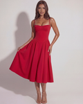 Sweetheart Neckline Midi Dress – Boned Corset Bodice Wedding Guest Summer Dress