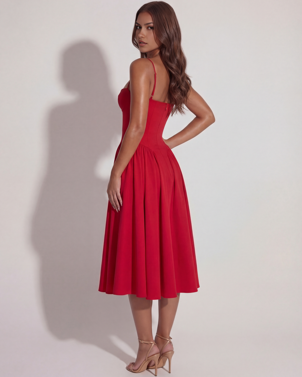 Sweetheart Neckline Midi Dress – Boned Corset Bodice Wedding Guest Summer Dress