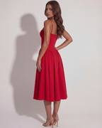 Sweetheart Neckline Midi Dress – Boned Corset Bodice Wedding Guest Summer Dress