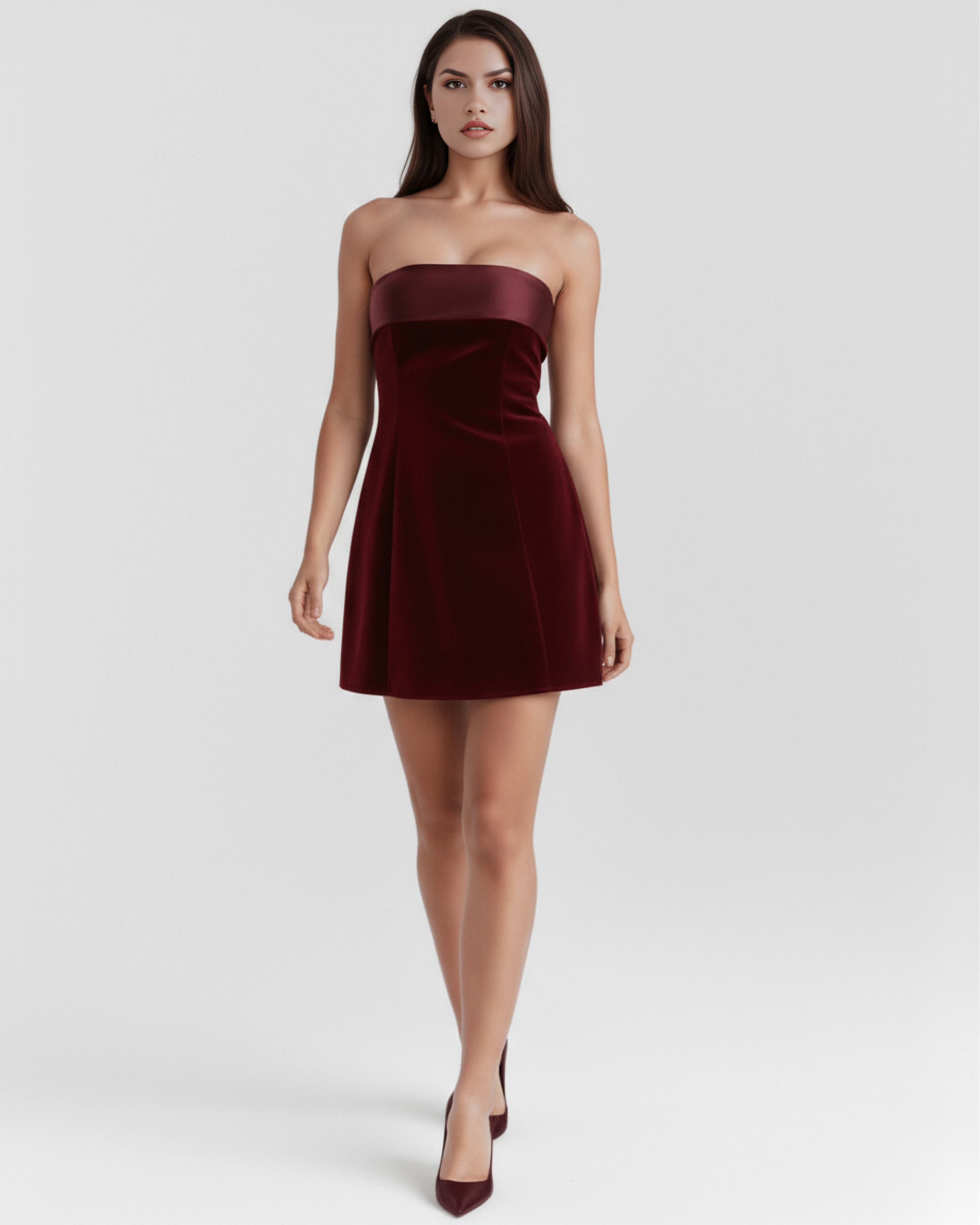Velvet-Feel Strapless Bandeau Mini Dress – A-Line Cocktail Party Dress Women 2026