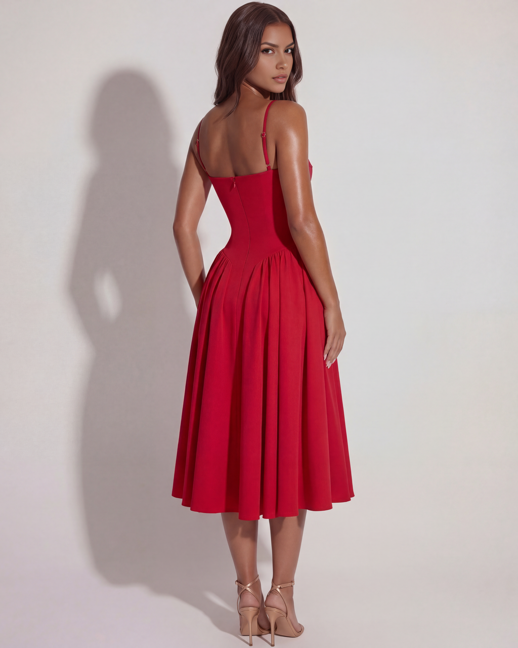 Sweetheart Neckline Midi Dress – Boned Corset Bodice Wedding Guest Summer Dress