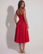 Sweetheart Neckline Midi Dress – Boned Corset Bodice Wedding Guest Summer Dress