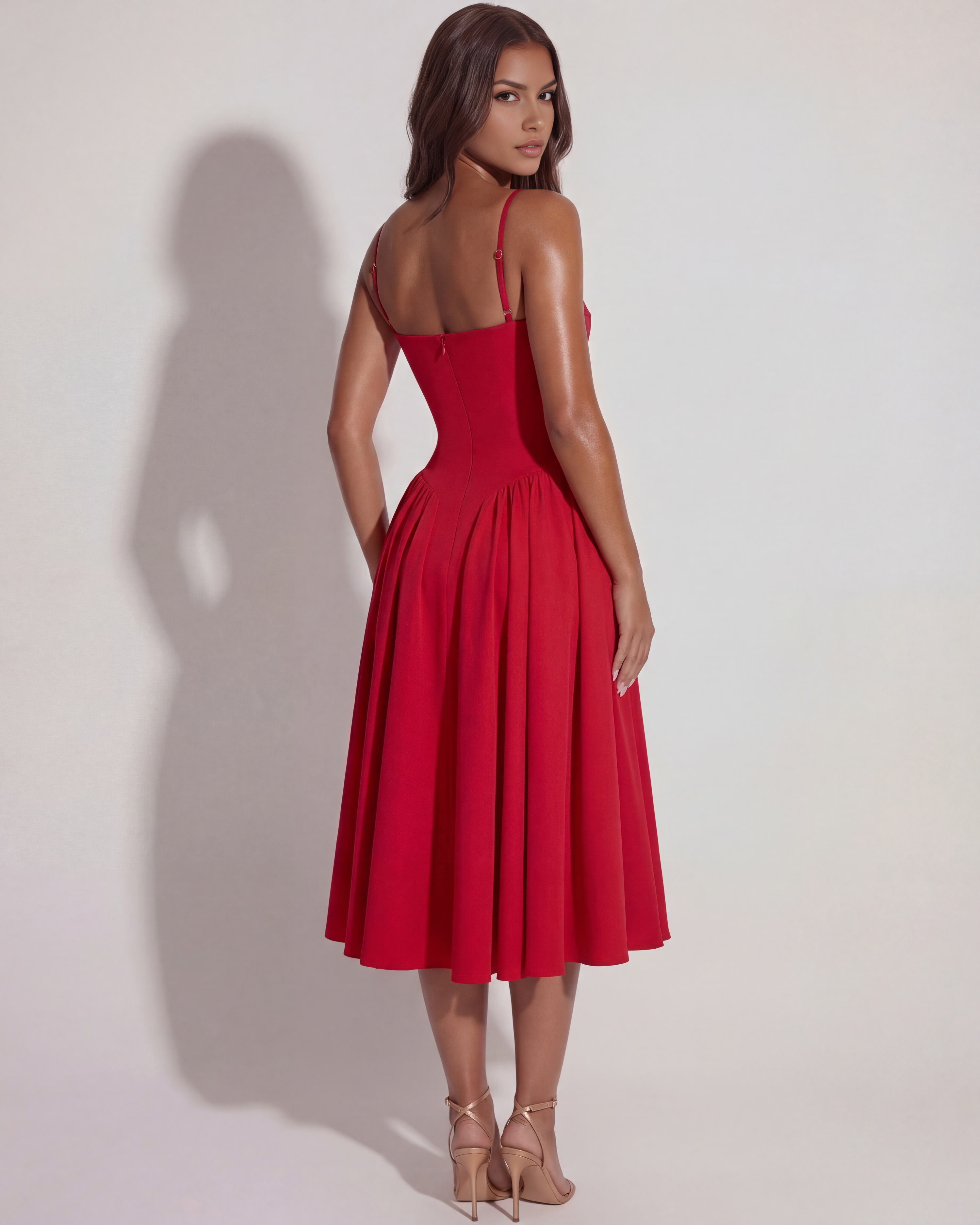 Sweetheart Neckline Midi Dress – Boned Corset Bodice Wedding Guest Summer Dress