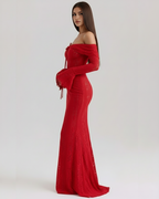 Floral Lace Off-Shoulder Maxi Dress – Boned Bodice Godet Skirt Formal Evening Gown