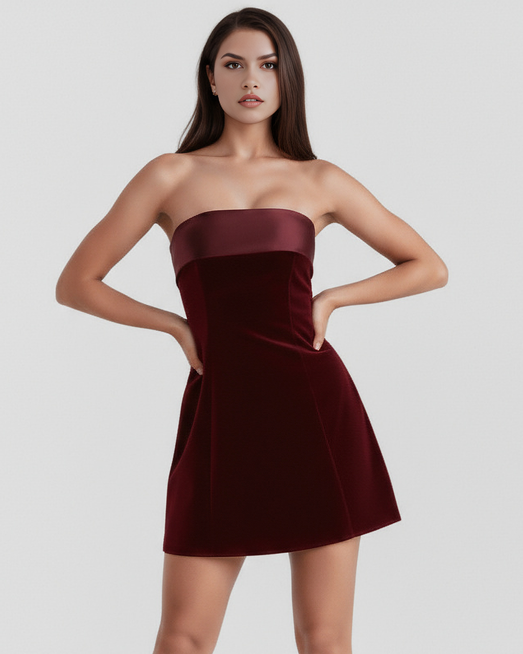 Velvet-Feel Strapless Bandeau Mini Dress – A-Line Cocktail Party Dress Women 2026