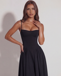 Boned Sweetheart Twill Midi Dress with Pockets – Summer Wedding Guest Garden Party Gown