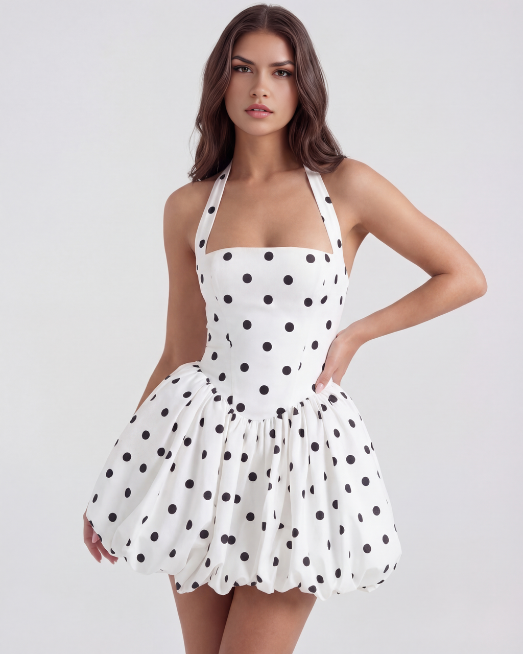 Black Polka Dot Puffball Mini Dress – Playful Wedding Guest Garden Party Outfit