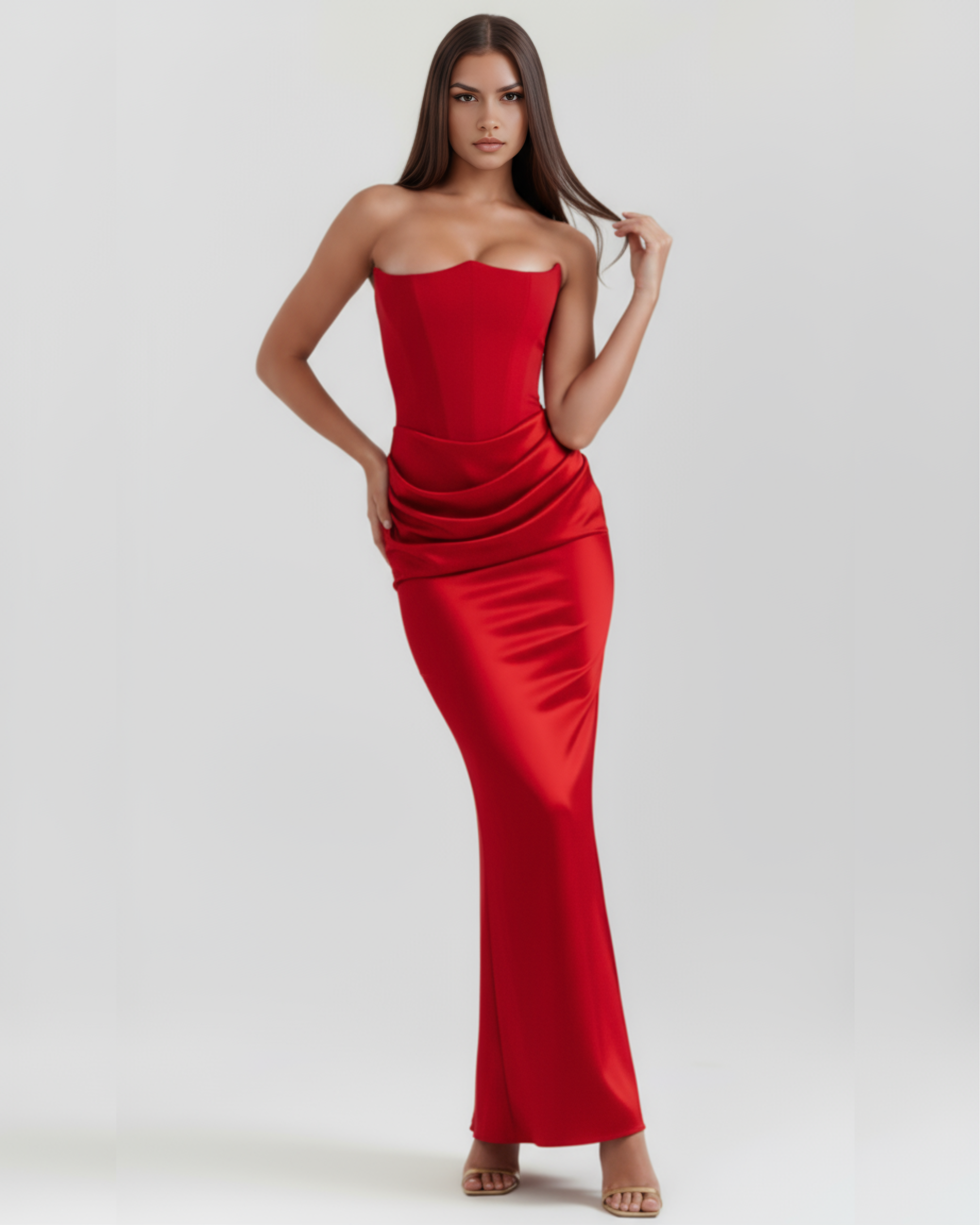 Black Boned Corset Crepe Long Gown – Glamorous Wedding Guest Formal Dress