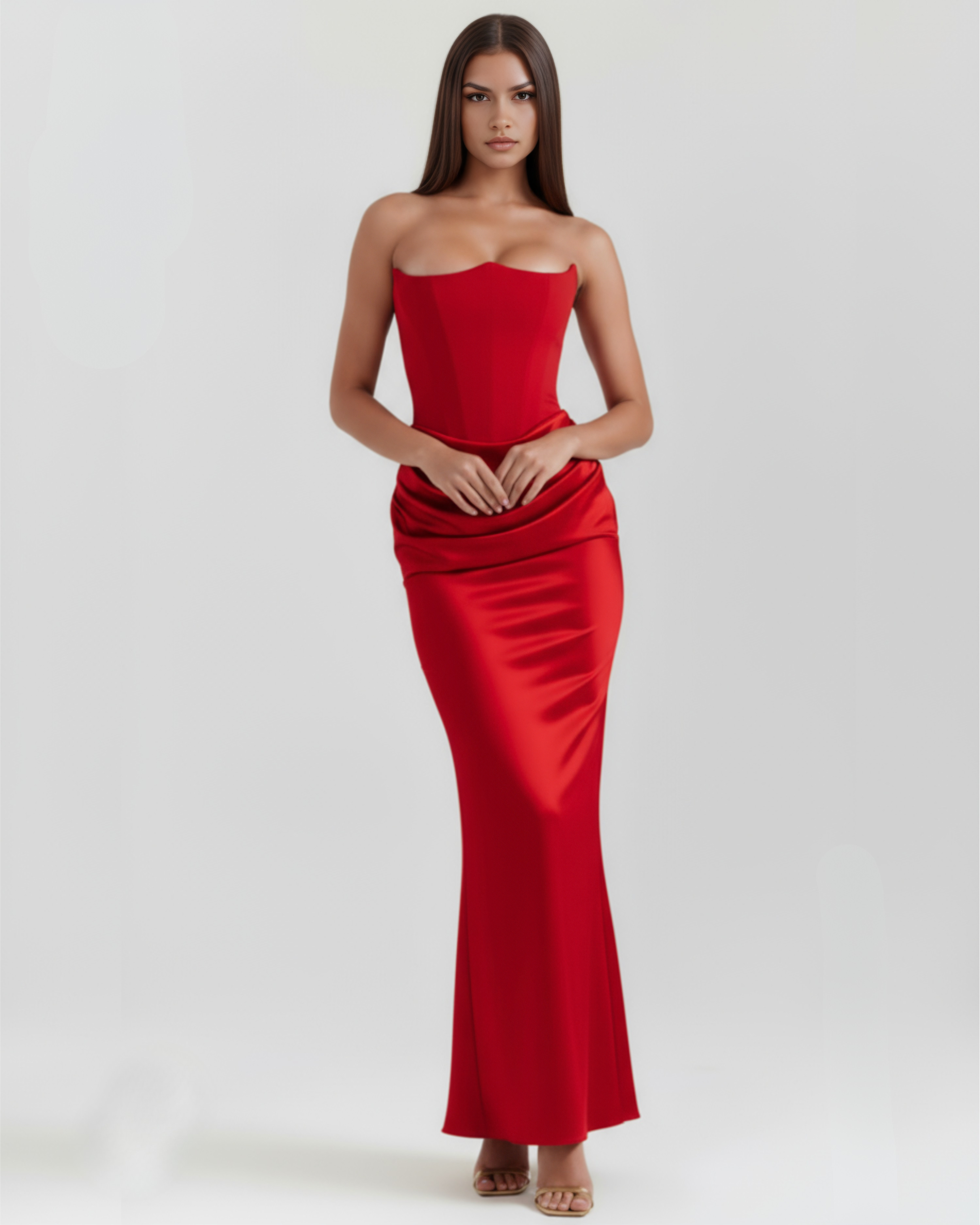 Black Boned Corset Crepe Long Gown – Glamorous Wedding Guest Formal Dress