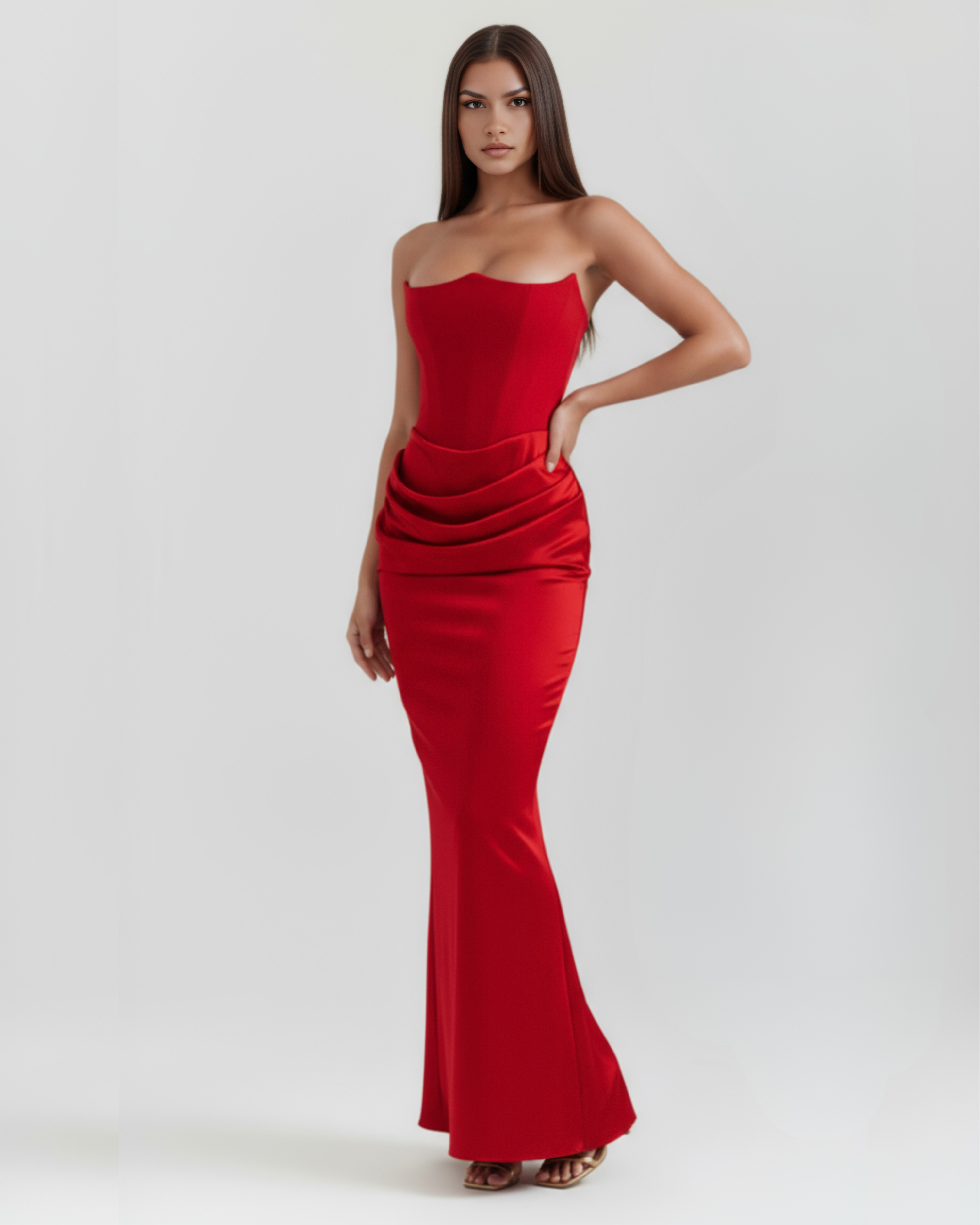Black Boned Corset Crepe Long Gown – Glamorous Wedding Guest Formal Dress