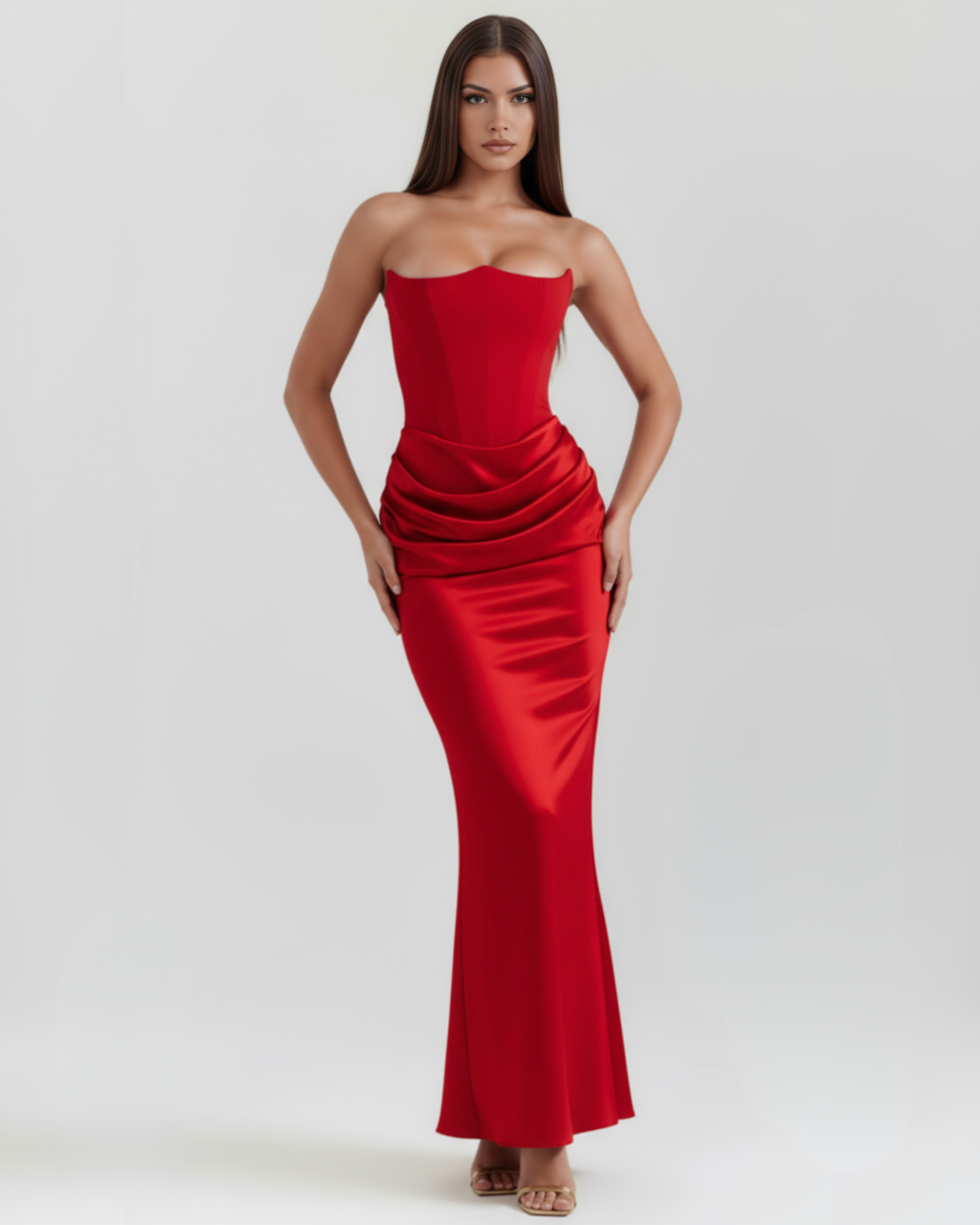 Black Boned Corset Crepe Long Gown – Glamorous Wedding Guest Formal Dress