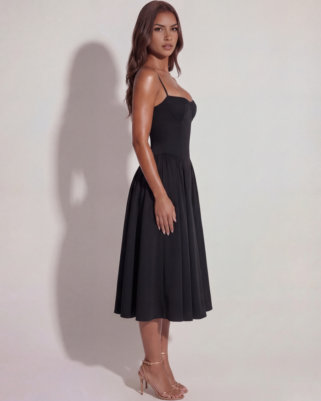 Boned Sweetheart Twill Midi Dress with Pockets – Summer Wedding Guest Garden Party Gown