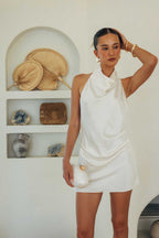 Cowl Neck Mini Dress – Graduation Dress & Elegant White Party Gown