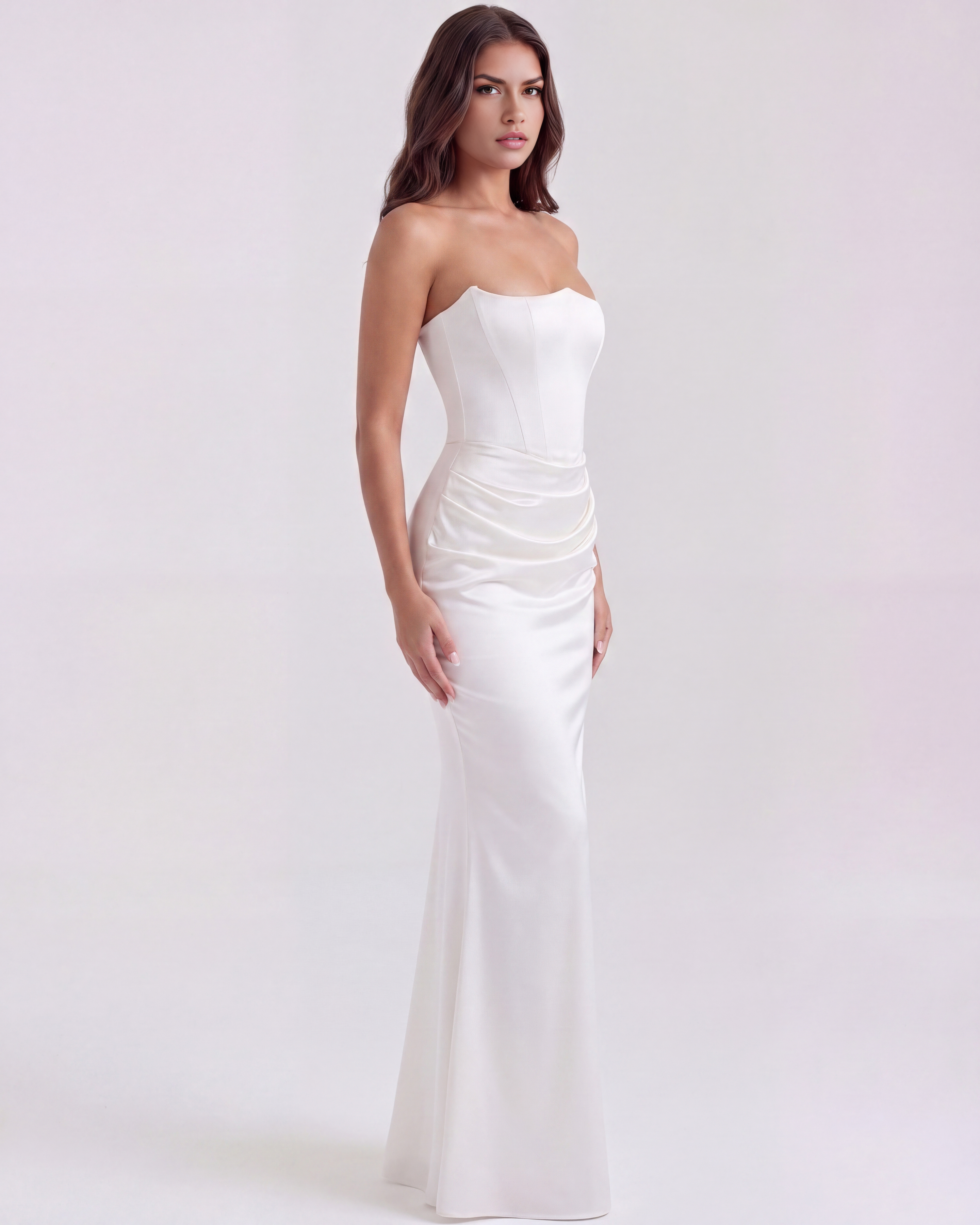 White Boned Corset Crepe Maxi Dress – Elegant Wedding Guest Gown
