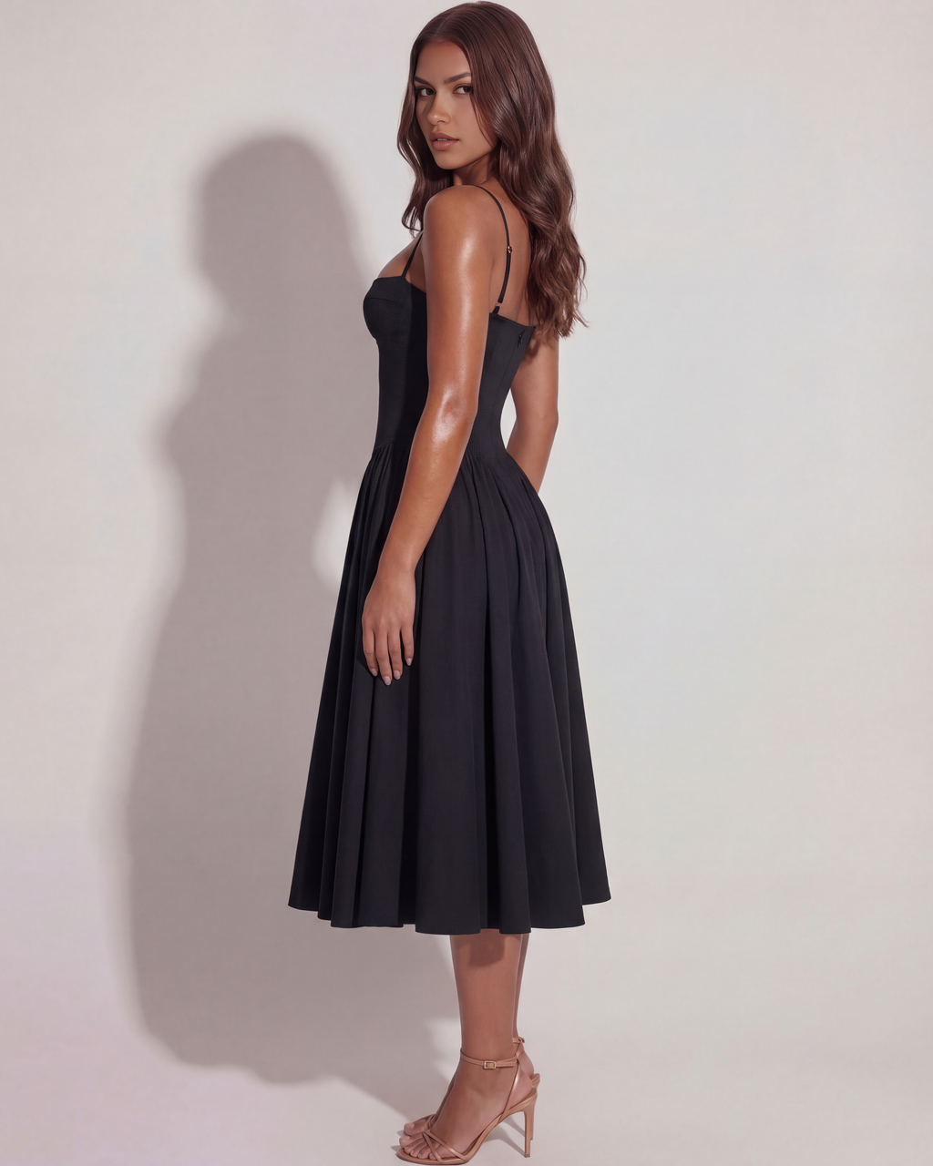 Boned Sweetheart Twill Midi Dress with Pockets – Summer Wedding Guest Garden Party Gown