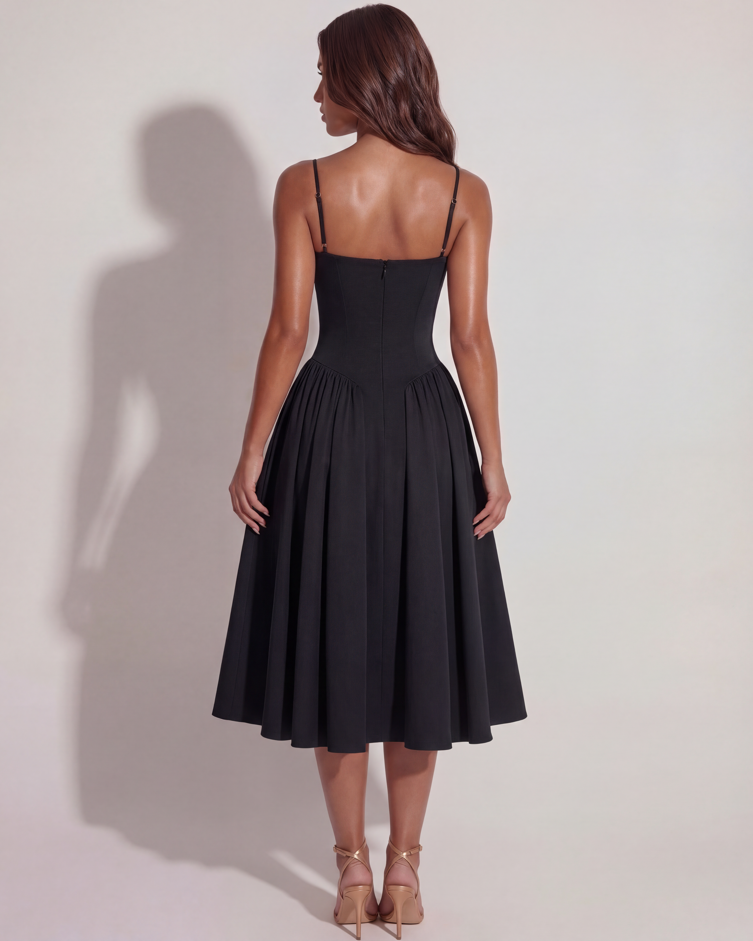Boned Sweetheart Twill Midi Dress with Pockets – Summer Wedding Guest Garden Party Gown