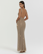 Rhinestone Square Neck Floor-Length Maxi Dress – Embellished Mesh Gown Wedding Guest
