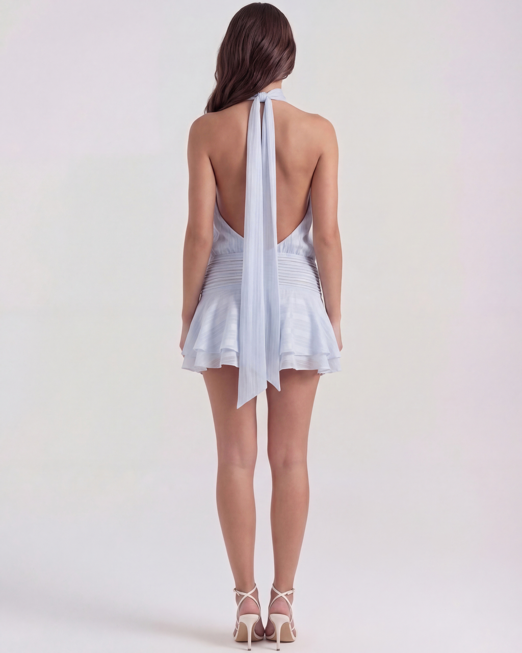Babydoek Chiffon Halter Asymmetrische Minijurk – Romantische Trouwgast Zomeroutfit