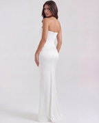 White Boned Corset Crepe Maxi Dress – Elegant Wedding Guest Gown