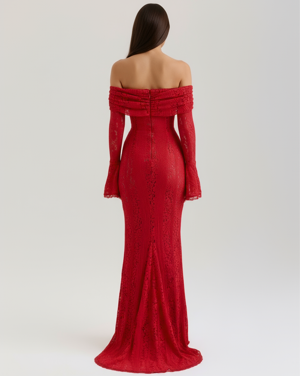 Floral Lace Off-Shoulder Maxi Dress – Boned Bodice Godet Skirt Formal Evening Gown