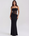 Black Lace Bodice Cut-Out Maxi Dress – Daring Wedding Guest Evening Gown