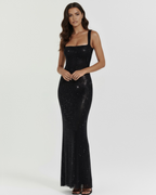 Black Rhinestone Floor-Length Maxi Gown – Gala Red Carpet Wedding Guest Dress
