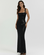 Black Rhinestone Floor-Length Maxi Gown – Gala Red Carpet Wedding Guest Dress