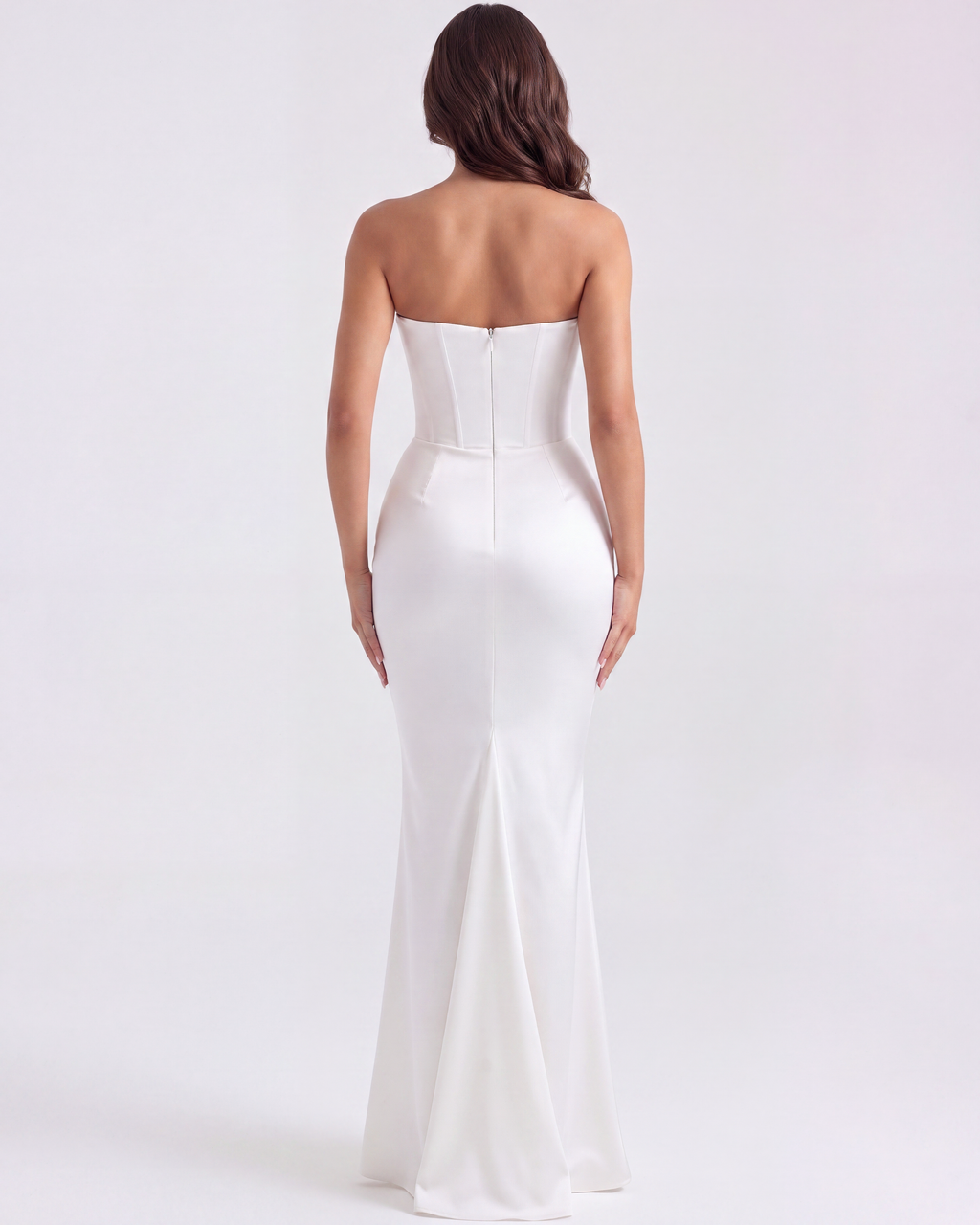 White Boned Corset Crepe Maxi Dress – Elegant Wedding Guest Gown