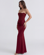 Boned Corset Crepe Maxi Dress – Cinched Waist Wedding Guest Formal Evening Gown