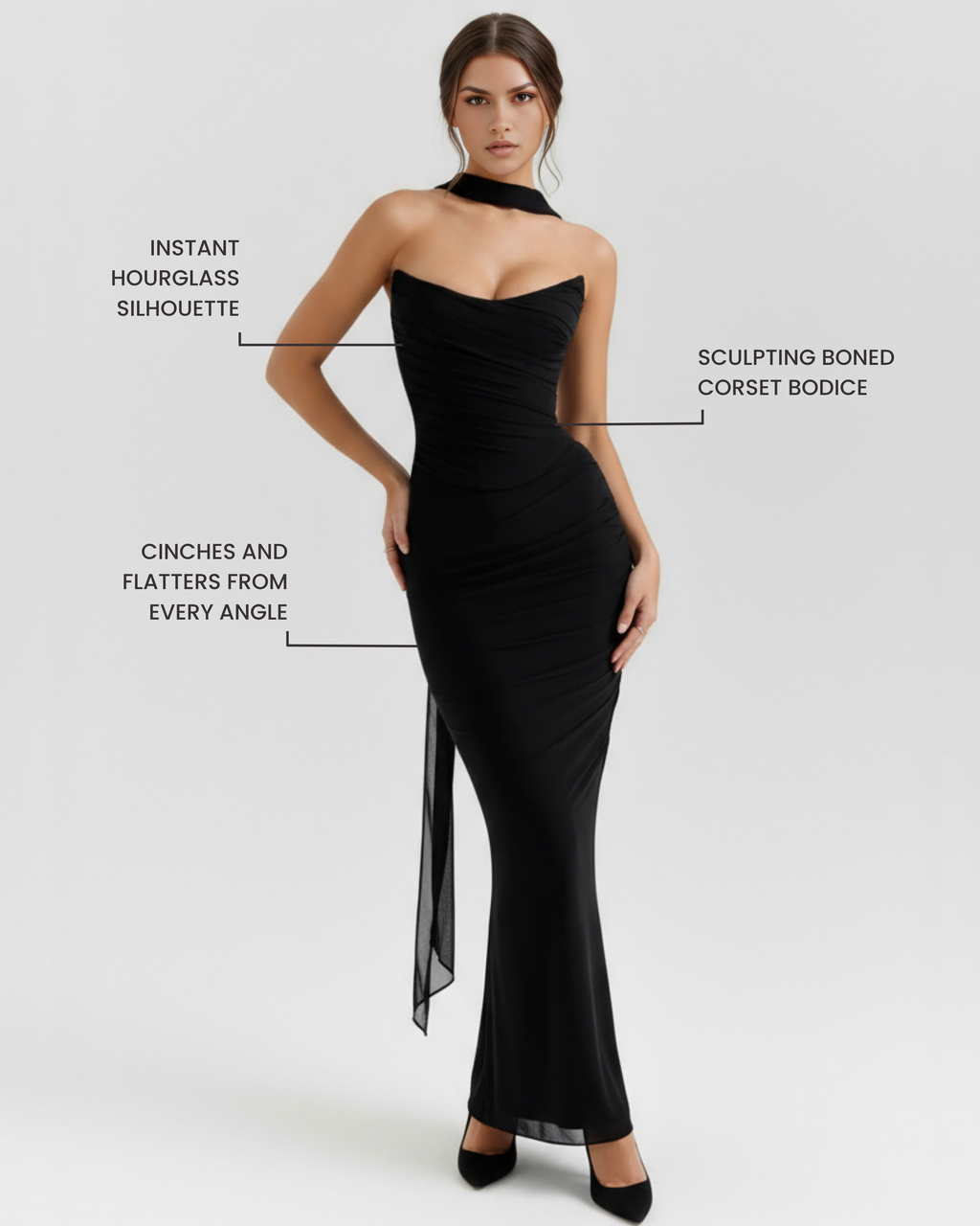 Mesh Corset Maxi Skirt & Scarf Three-Piece Set – Elegant Wedding Guest Outfit