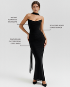 Mesh Corset Maxi Skirt & Scarf Three-Piece Set – Elegant Wedding Guest Outfit
