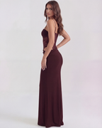 Lace Square Neck Maxi Dress – Side Cut-Out Body-Con Evening Gown Women 2026