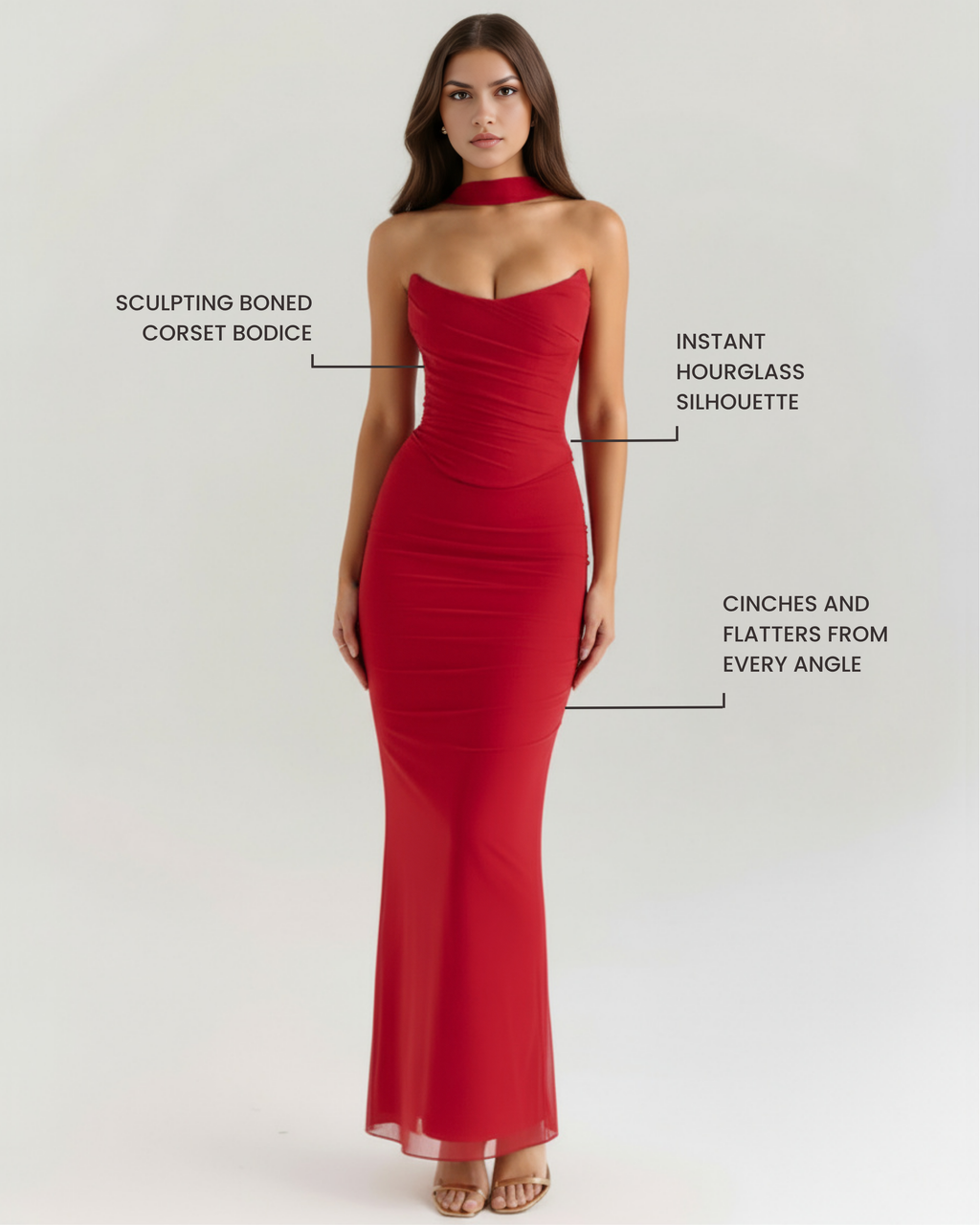 Mesh Corset Maxi Dress Set – 3-Piece Corset Skirt & Scarf Wedding Guest Evening Outfit