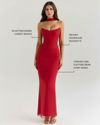 Mesh Corset Maxi Dress Set – 3-Piece Corset Skirt & Scarf Wedding Guest Evening Outfit