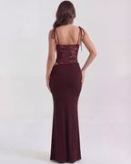 Lace Square Neck Maxi Dress – Side Cut-Out Body-Con Evening Gown Women 2026