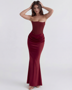Boned Corset Crepe Maxi Dress – Cinched Waist Wedding Guest Formal Evening Gown