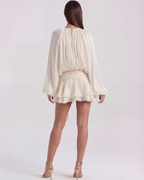 Pearl Glitter Pleated Long Sleeve Mini Dress – Elegant Wedding Guest Cocktail Outfit
