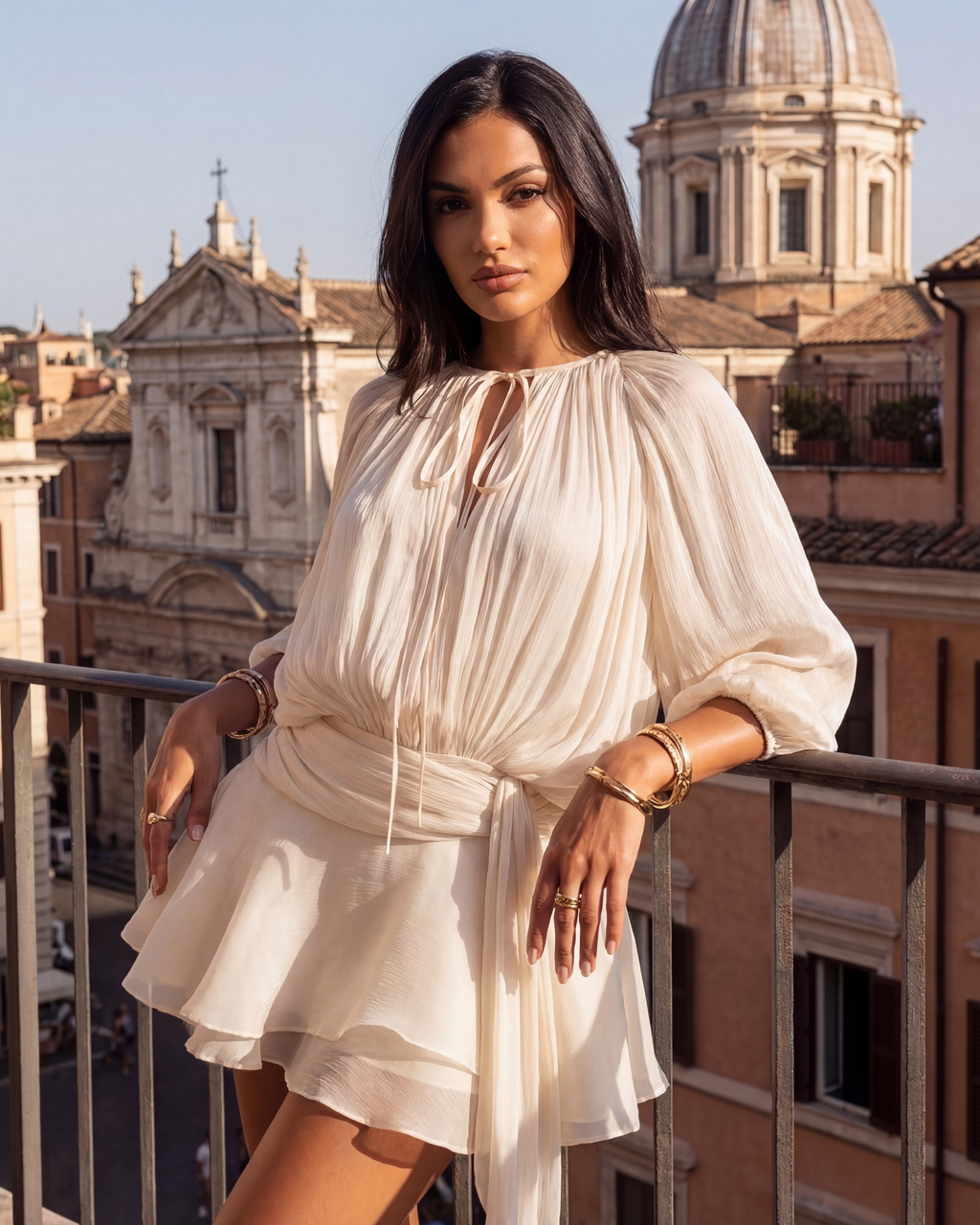 Pearl Glitter Pleated Long Sleeve Mini Dress – Elegant Wedding Guest Cocktail Outfit