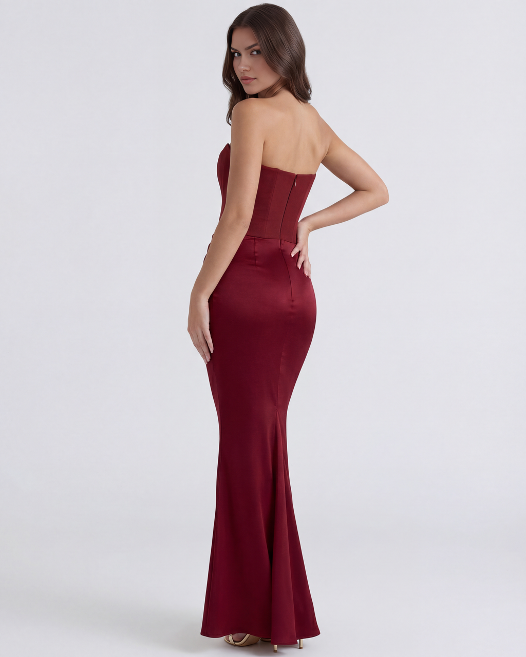 Boned Corset Crepe Maxi Dress – Cinched Waist Wedding Guest Formal Evening Gown
